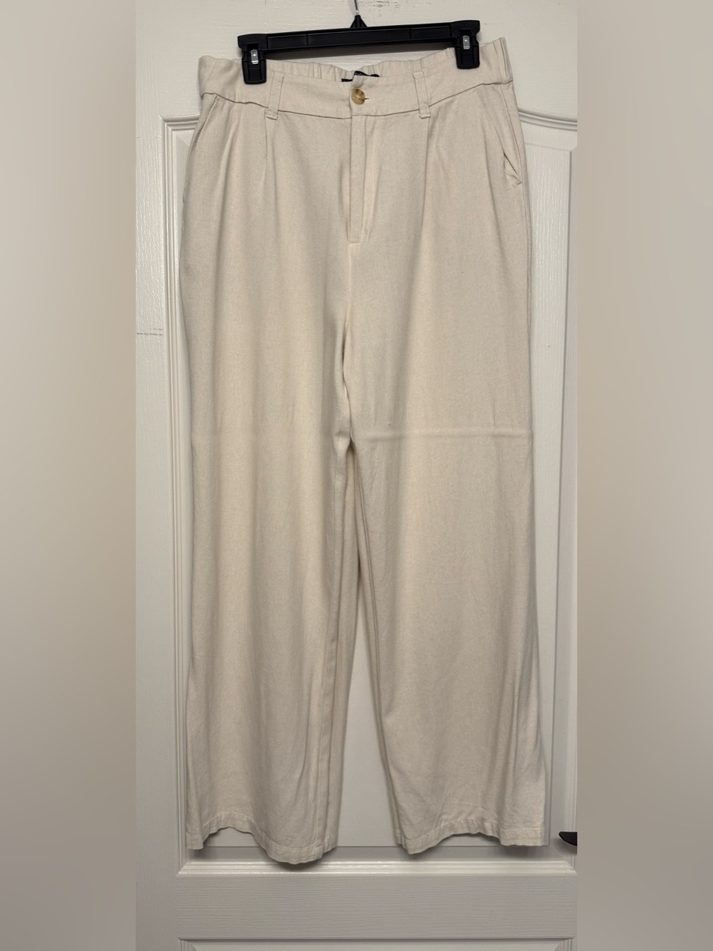 Sound Style Linen Blend Wide Leg Pants Women’s L Ivory Pull On Elastic Waist